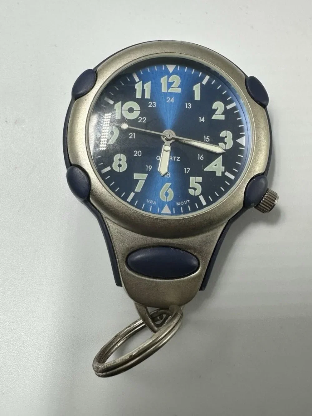Puritan Carabiner Key Ring Watch Mens 44mm Blue Dial Silver Tone New Battery